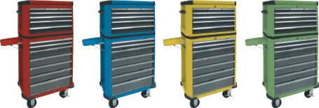 ROLLER CABINET + TOOL CHEST 14 DRAWERS BLUE COLOUR 730 × 475 × 1500 MM