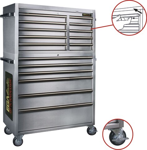 SERVANTE À ROUES 16 TIROIRS ACIER INOXYDABLE 1056 × 470 × 1686 MM